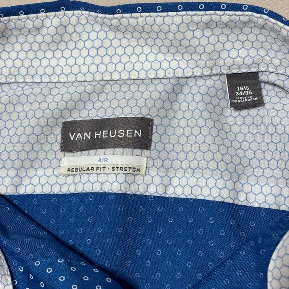 Van Heusen Air Blue Geometric Print Dress Shirt 16.5 34/35 Regular Fit Stretch - Picture 5 of 10